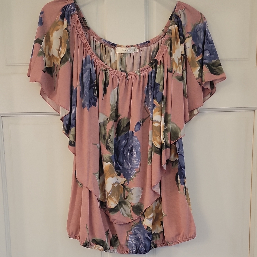 New York & Company Pink Floral Blouse